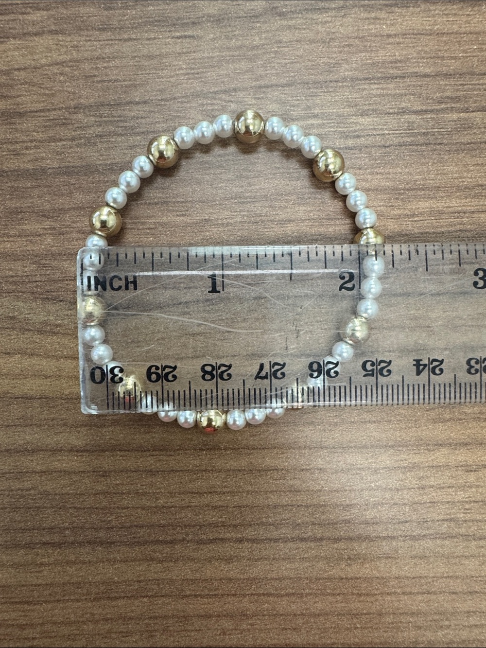 ENewton Gold and Pearl Stretch Bracelet - White Pearls with Gold Beads - Picture 3 of 3